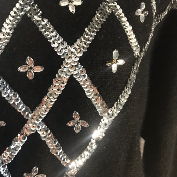 Vintage 80s Black Silver Sequin Sweater Medium - Picture 2 of 8